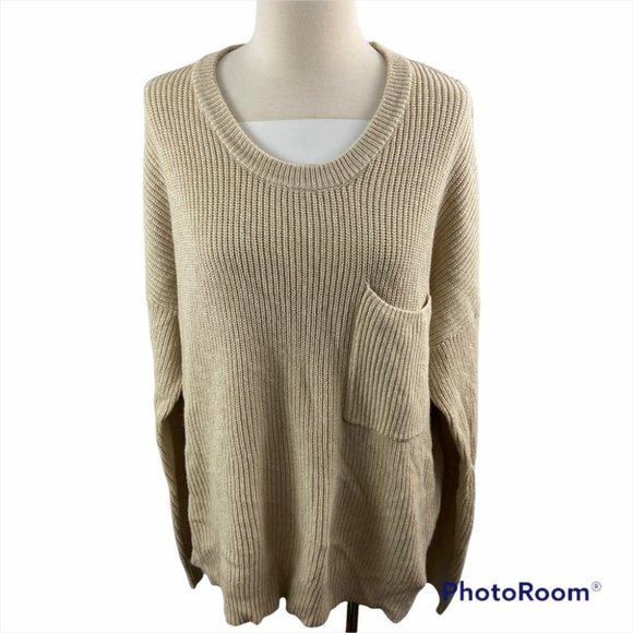 Madewell Sweaters - NWT MADEWELL Beige Knit Crew Neck Pocket Sweater (XL)